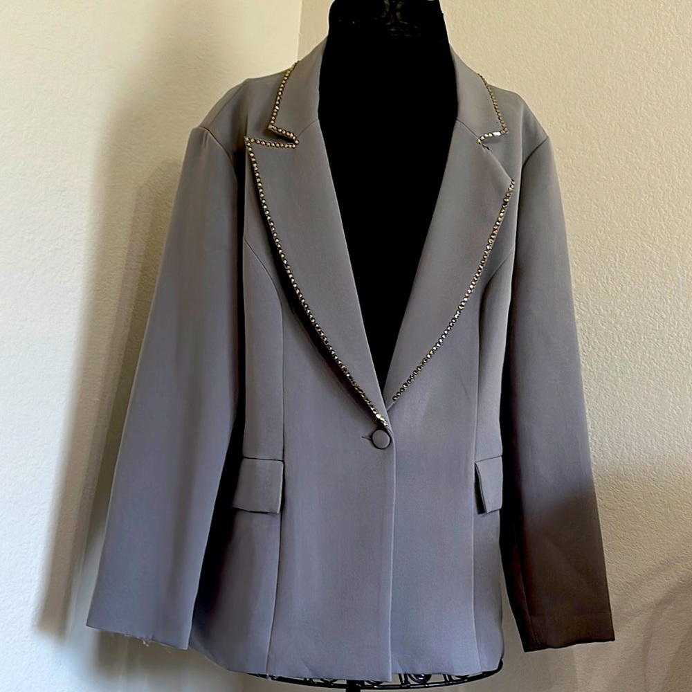 Gray Women's Blazer with Chain Detail